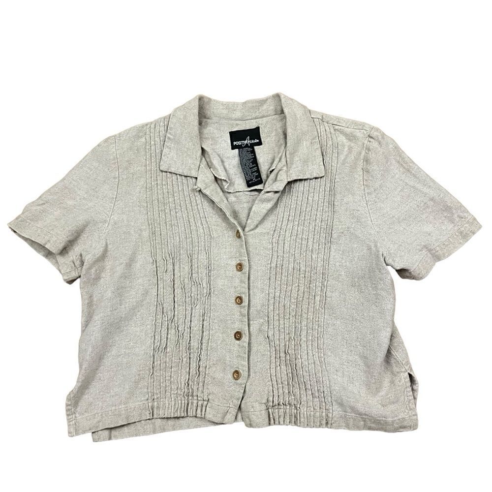 Positive Attitude Gray Button-Up Blouse